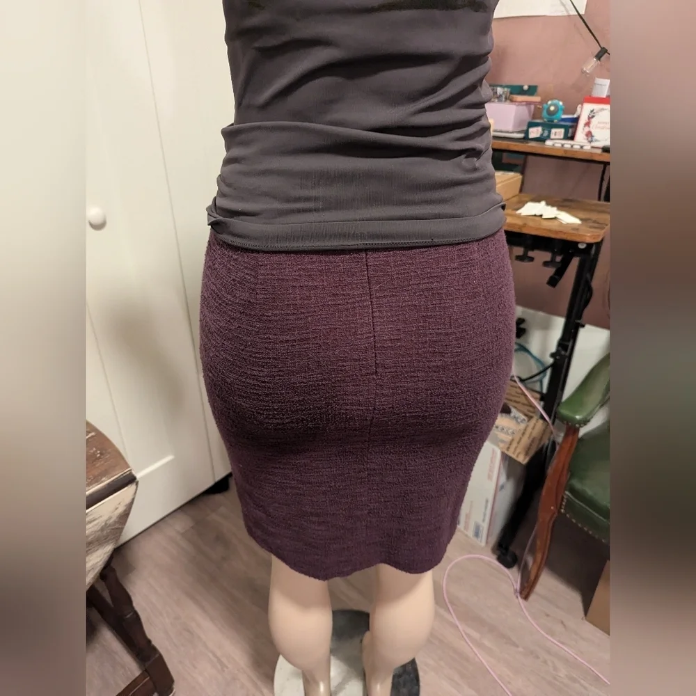 Womens Plum Purple Pencil Skirt with Button Detail - Career Office‎ Chic